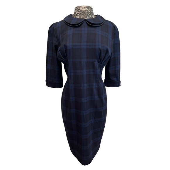 Hell Bunny Vixen Doralee Pencil Dress Peter Pan Collar Navy Black Plaid Retro XL - Picture 2 of 16